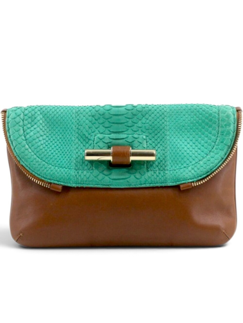 Jimmy Choo Brown & Teal Leather Foldover Clutch